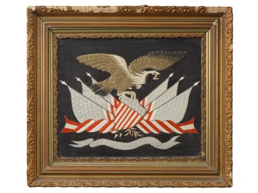 VINTAGE ASIAN STITCHED PATRIOTIC USA SOUVENIR PANEL