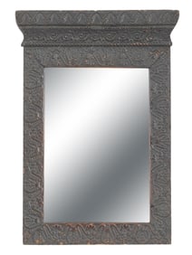 FOLK ART MIRROR WITH ORNATE CARVED FRAME