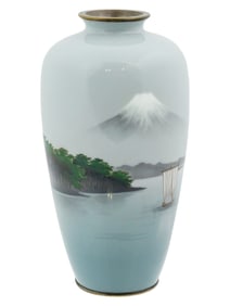 ANTIQUE JAPANESE ANDO PALE BLUE CLOISONNE ENAMELED VASE