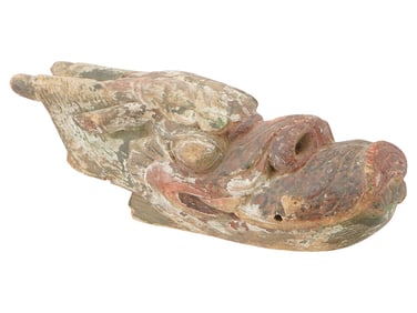 ANTIQUE CHINESE CARVED WOOD DRAGONS HEAD SCULPTURE