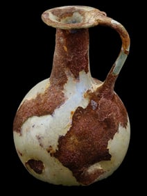 ANCIENT ROMAN GREEN GLASS OINOCHOE JUG WITH HANDLE