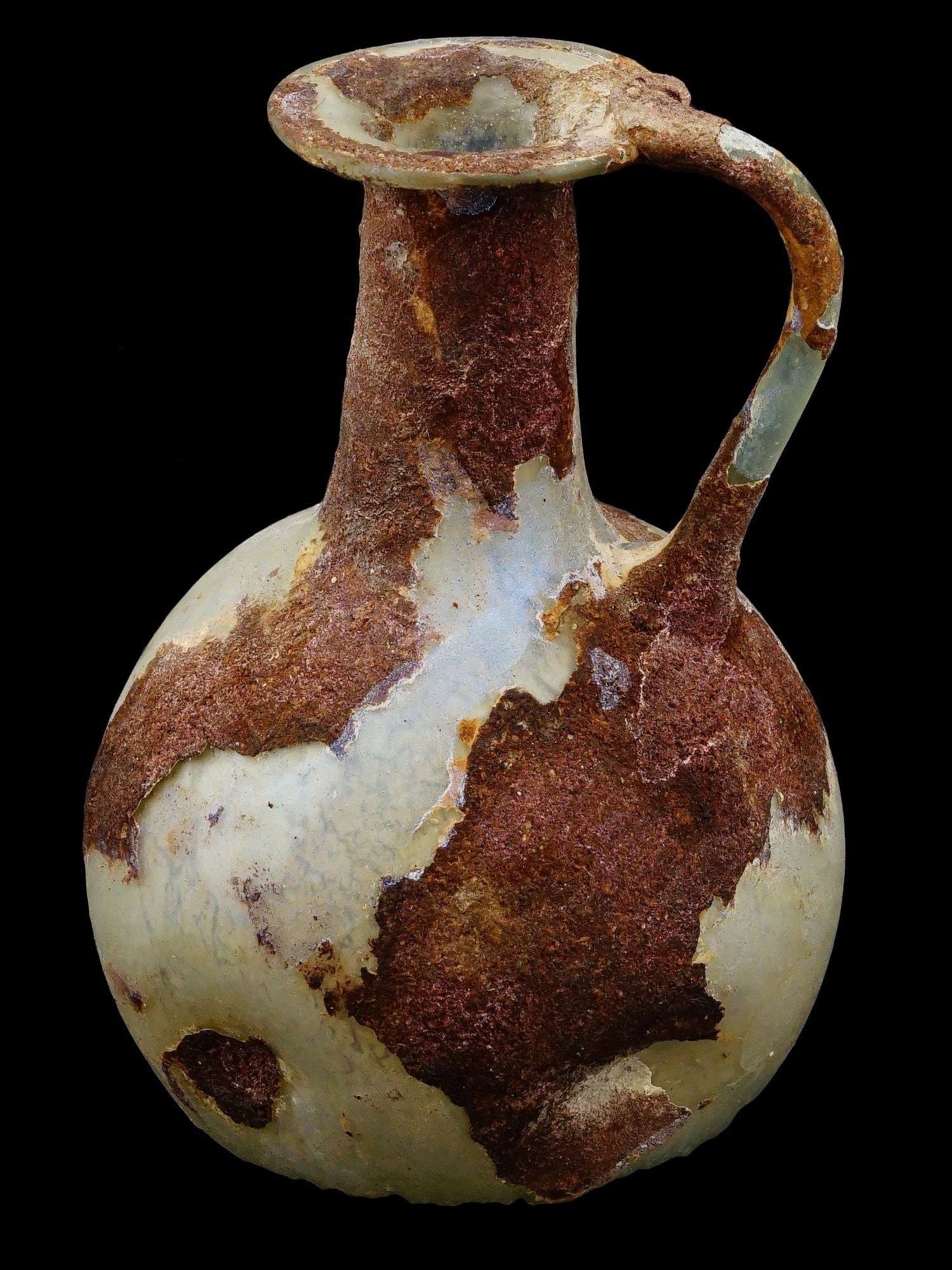 ANCIENT ROMAN GREEN GLASS OINOCHOE JUG WITH HANDLE (1 of 9)