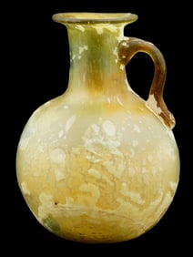 ANCIENT ROMAN GREEN GLASS OINOCHOE JUG WITH HANDLE