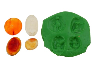 LOT OF ANCIENT MANNER CARVED GLASS INTAGLIO SEALS