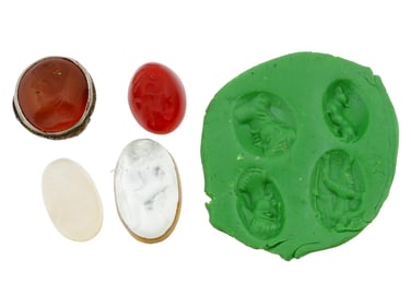 LOT OF ANCIENT MANNER CARVED GLASS INTAGLIO SEALS