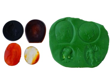 LOT OF ANCIENT MANNER CARVED GLASS INTAGLIO SEALS