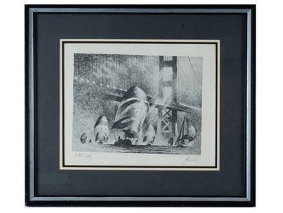 LTD MARINE SCENE LITHOGRAPH BY JOHN KELLY SIGNED: A limited edition lithograph on paper, Sailing on San Francisco Bay, by John Kelly, a Contemporary American artist. Signed lower right. Inscribed, Artist Proof, lower left. Framed. Antique and Vintage