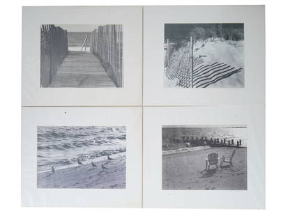 STEVEN ALBAHARI AMERICAN LANDSCAPE PHOTOGRAPHS FRAMED: A lot of four black-and-white photos by Steven Wolfe Albahari, born 1957, an American photographer and founder of 21st Editions, a fine-press book publisher. The set depicts landscape beach views. Eac