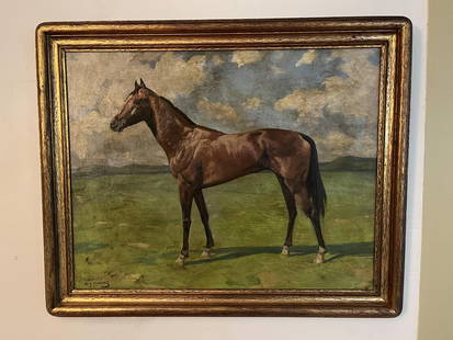 ALFRED MUNNINGS OIL ON BOARD PAINTING: The above dimensions are with the frame. Unframed, the board’s dimensions are: 27.5 L x 22 W inches. This painting was purchased locally a few years ago. I don’t know anything else about its prove