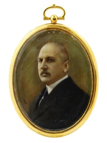 AMERICAN HAND PAINTED MINIATURE PORTRAIT IN FRAME
