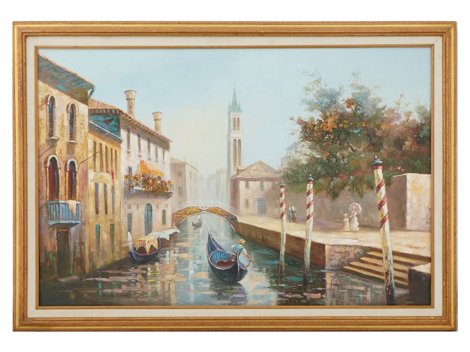 VINTAGE VENETIAN LANDSCAPE OIL PAINTING SIGNED (1 of 4)