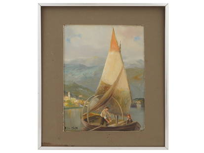 CANADIAN OIL PAINTING SIGNED BERTHE DES CLAYES: An oil painting on canvas depicting a Marine genre scene with a boat. Signed, B. Des Clayes, lower left. Framed. Berthe Des Clayes, Canadian, 1877 to 1968, is known for Portrait, and impressionist lan