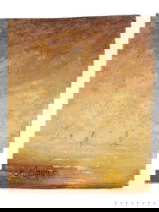 CANADIAN SEASCAPE OIL PAINTING BY WILLIAM DE GARTHE: William Edward De Garthe, Canadian, 1907 to 1983, an oil painting on masonite board depicting an abstract seascape. Signed lower left. Additionally inscribed on the backside. William De Garthe is know