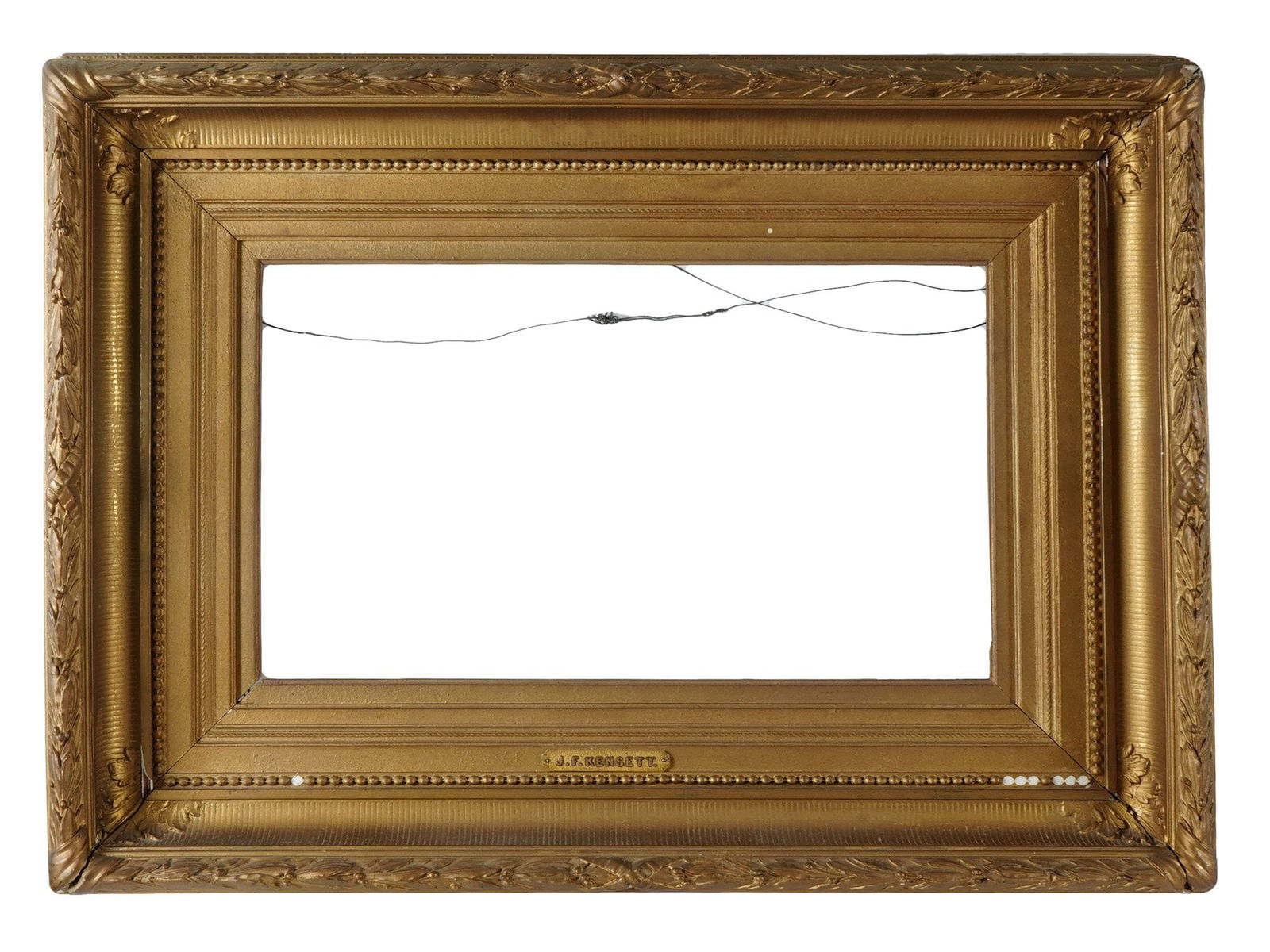 ANTIQUE GILT WOOD PICTURE FRAME W KENSETT PLAQUE (1 of 5)