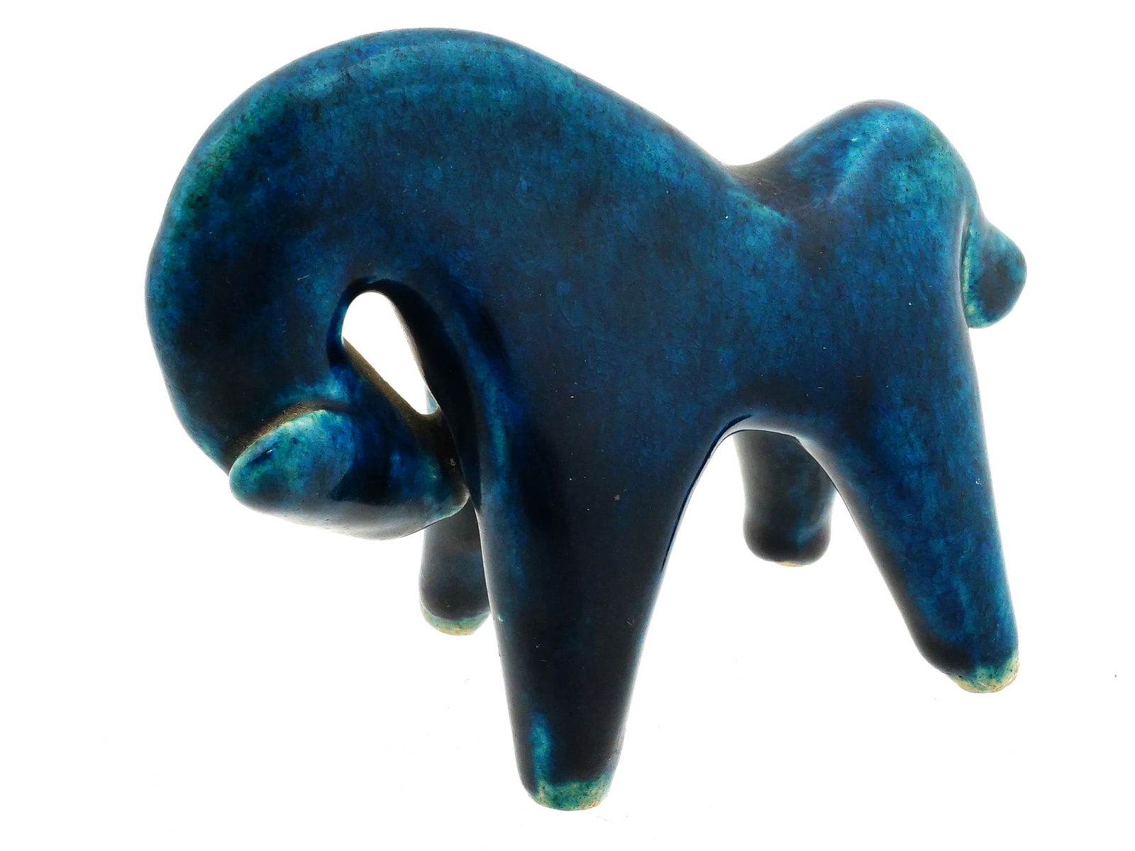 VINTAGE GLAZED CERAMIC BLUE HORSE FIGURINE (1 of 7)