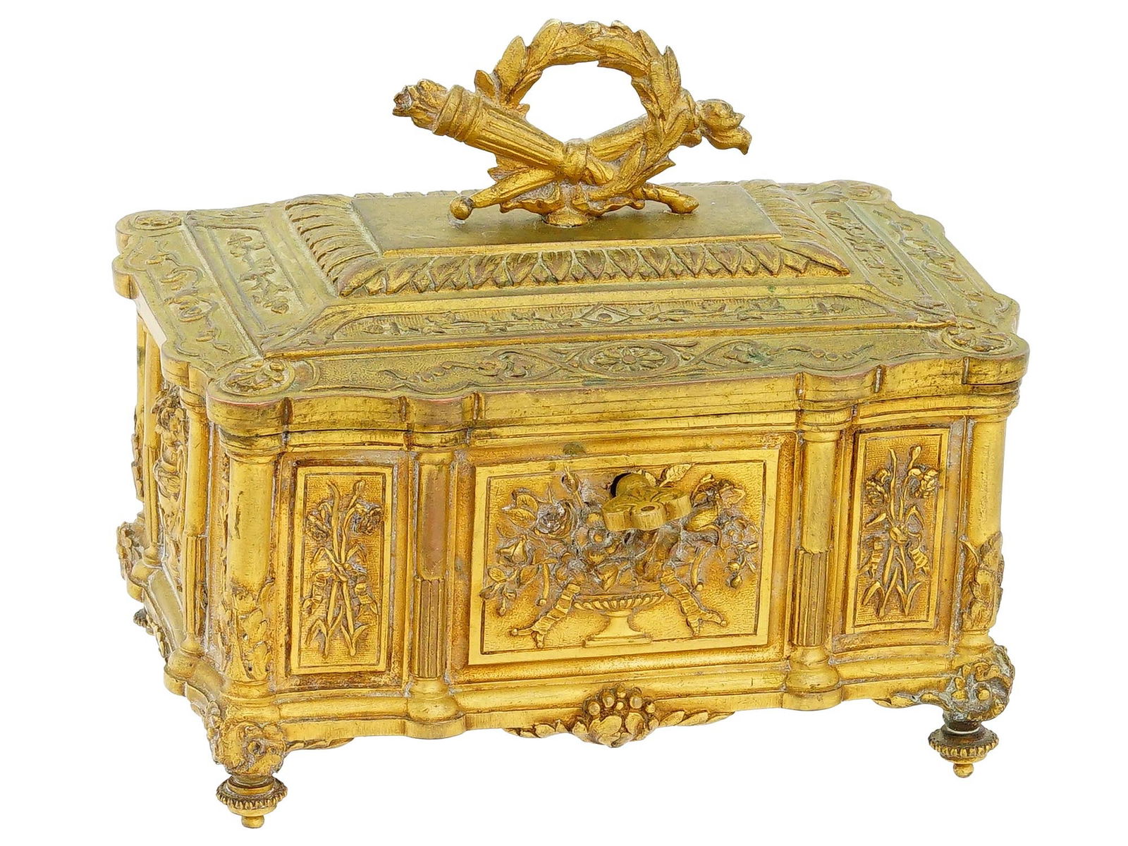ANTIQUE 19 C FRENCH GILT BRONZE JEWELRY BOX (1 of 9)