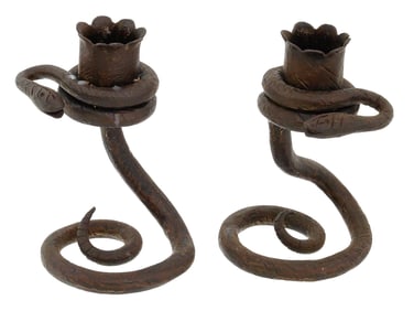 VINTAGE DESIGNER WROUGHT IRON SNAKE CANDLESTICKS