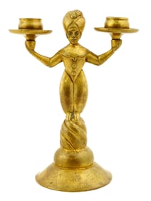 ANTIQUE BRONZE ART DECO ALBERT BUNGE MOOR CANDLESTICK