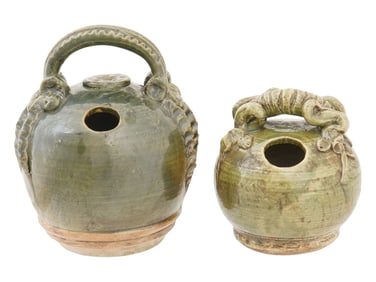 LOT OF TWO VIETNAMESE GLAZED CERAMIC LIME POTS