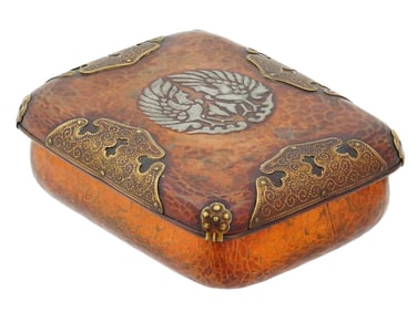 ANTIQUE JAPANESE MEIJI COPPER TRINKET BOX W OVERLAY