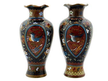 ANTIQUE JAPANESE MEIJI PERIOD CLOISONNE ENAMEL VASES