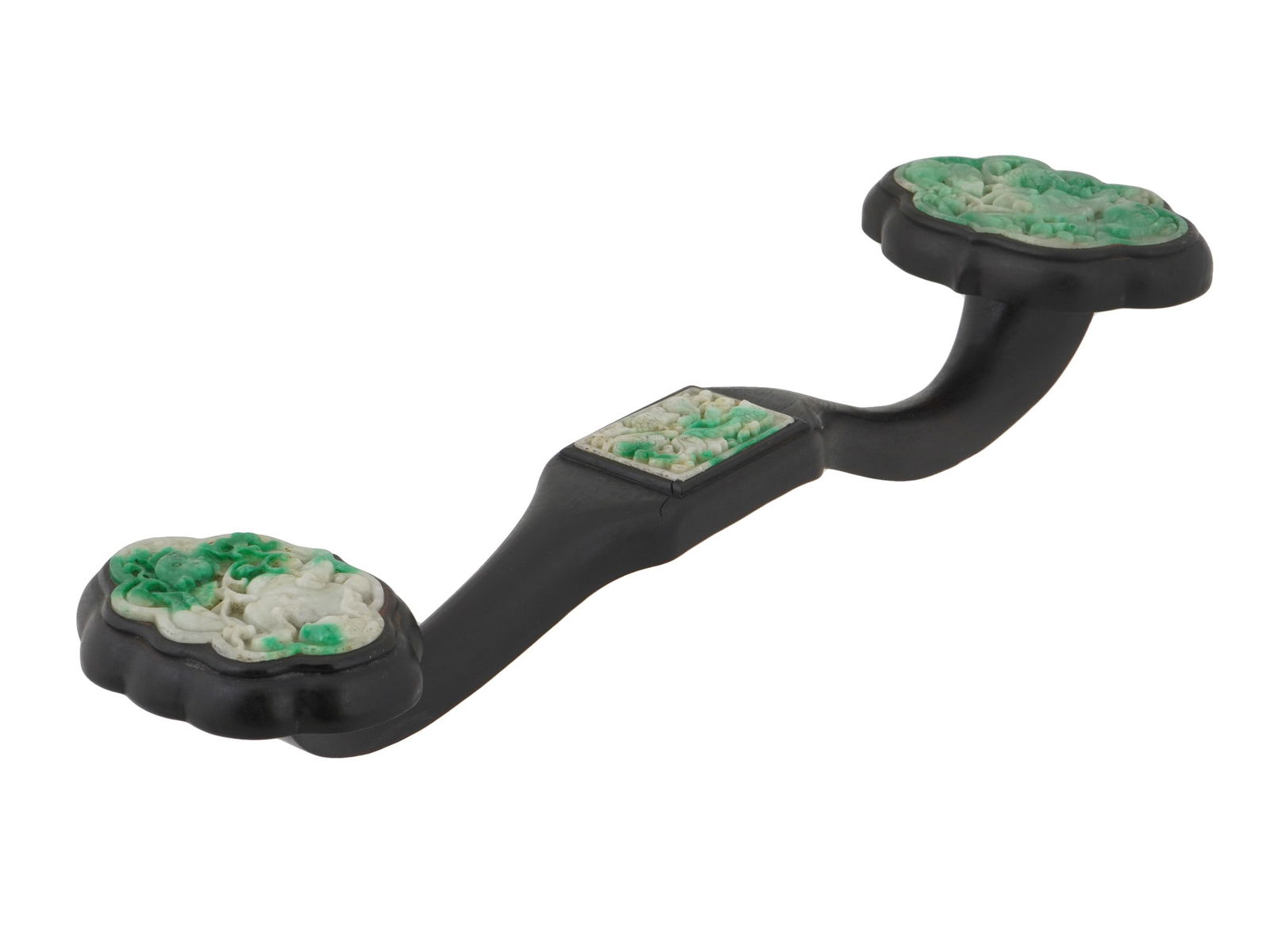 ANTIQUE CHINESE ZITAN RUYI CARVED SCEPTER W JADEITE (1 of 4)