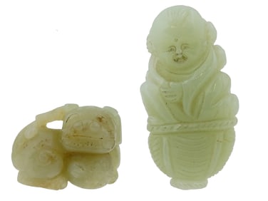 ANTIQUE CHINESE QING DYNASTY CARVED JADE FIGURINES