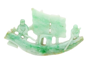 CHINESE HAND CARVED JADE BALANCED BOAT