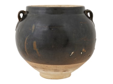 ANTIQUE CHINESE MING BLACK GLAZED CERAMIC JAR