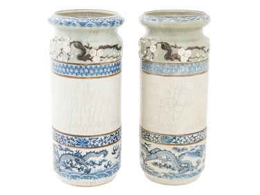 ANTIQUE CHINESE PORCELAIN CRAQUELURE VASES CA 19THC