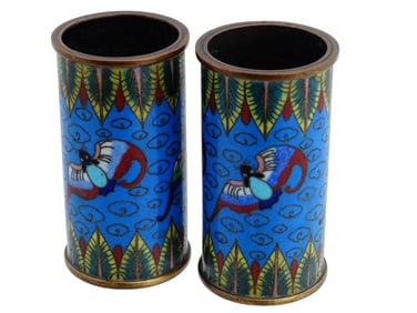 ANTIQUE CHINESE QING ERA CLOISONNE ENAMELED BRUSH POTS