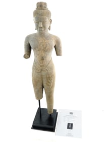 ANCIENT 11TH C CAMBODIAN LORD SHIVA ON STAND W COA