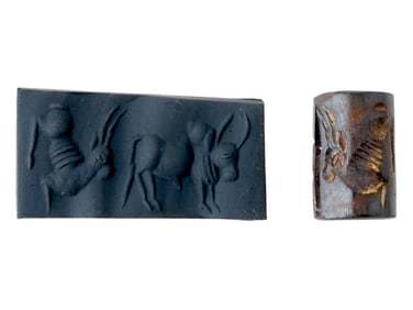 ANCIENT SUMERIAN HEMATITE CYLINDER SEAL BEAD 2000 BC