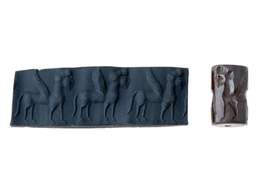 ANCIENT PERSIAN HEMATITE CYLINDER SEAL BEAD 2000 BC