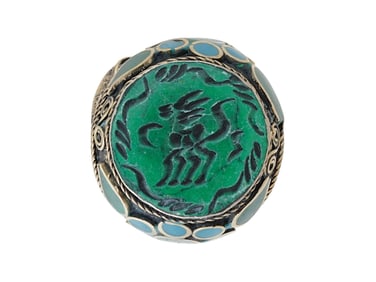 ANCIENT PERSIAN CARVED TURQUOISE INTAGLIO RING