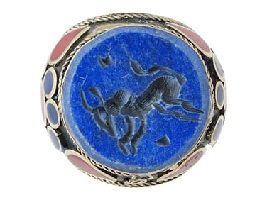 ANCIENT PERSIAN CARVED LAPIS LAZULI STONE SEAL RING