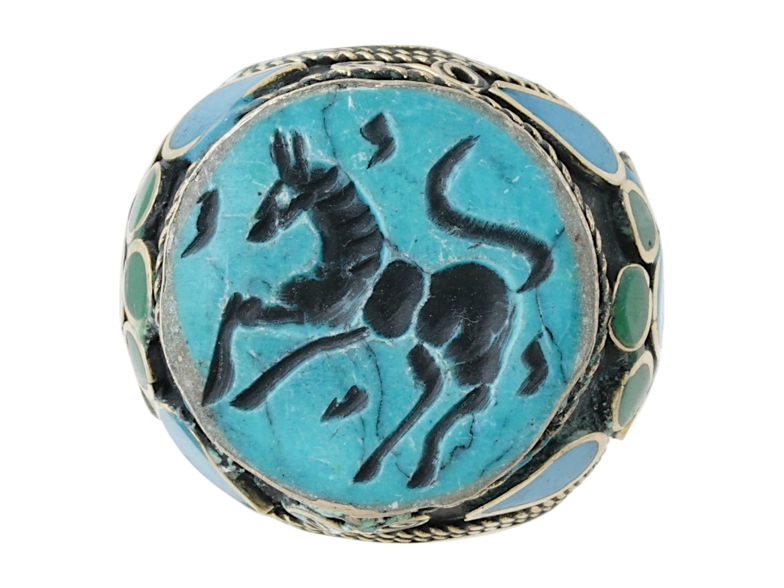 ANCIENT PERSIAN CARVED TURQUOISE STONE SEAL RING (1 of 6)