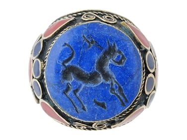 ANCIENT PERSIAN CARVED LAPIS LAZULI STONE SEAL RING