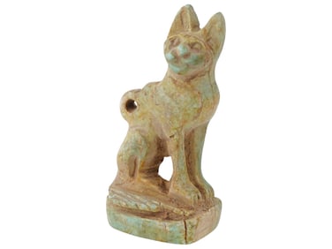 ANCIENT EGYPTIAN LATE PERIOD FAIENCE CAT FIGURE