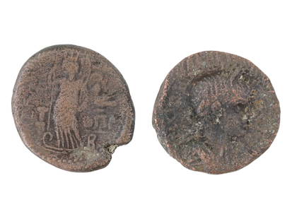 PAIR OF ANCIENT GREEK BRONZE COINS 400 TO 200 BC: A pair of ancient Greek bronze coins, dating circa from 400 to 200 BC. These coins represent fine examples of ancient numismatics, offering insight into the monetary systems and artistic designs of th