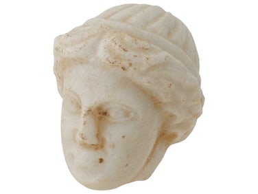 ANCIENT ROMAN CARVED MARBLE HEAD SCULPTURE OF A GODDESS