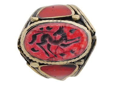 200 AD ANCIENT PERSIAN HORSE CARNELIAN SILVER RING