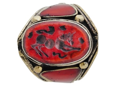 ANCIENT PERSIAN SILVER CARNELIAN INTAGLIO RING