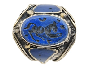 ANCIENT PERSIAN SILVER LAPIS LAZULI INTAGLIO RING