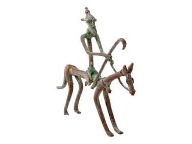 ANCIENT AFRICAN DOGON BRONZE HORSEMAN FIGURINE 1800 AD