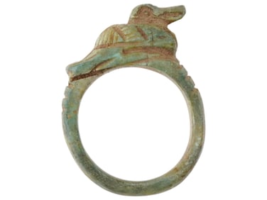 ANCIENT EGYPTIAN CARVED STONE RING W DUCK CA 600 BC