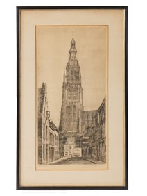 1928 DUTCH CHURCH ETCHING BY MARIUS JANSSEN SIGNED