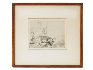 EUROPEAN GENRE SCENE ENGRAVING AFTER REMBRANDT