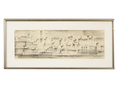 ABSTRACT CHARCOAL PAINTING BY VASSIL IVANOFF: Vassil Ivanoff, Bulgarian, 1909 to 1975, a charcoal on paper painting depicting an abstract composition. Signed lower right and dated 1965. Matted and framed. Vassil Ivanov, a legendary artist who cha