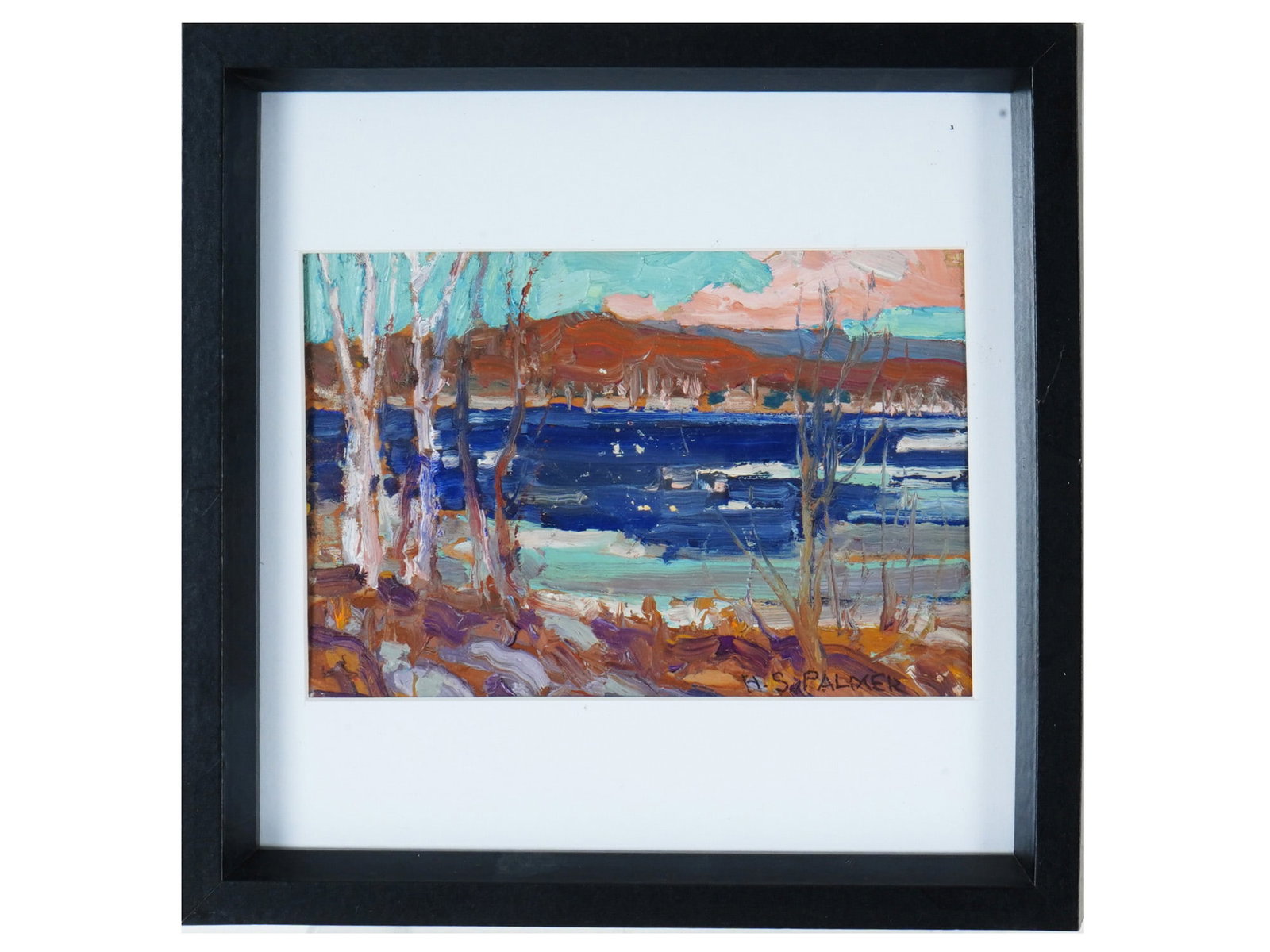 HERBERT SIDNEY PALMER CANADIAN LANDSCAPE OIL PAINTING: Herbert Sidney Palmer, Canadian, 1881 to 1970, oil painting on board depicting an Algonquin Park landscape. Signed lower right. Framed. Additionally inscribed, titled, and stamped The Estate of Herber